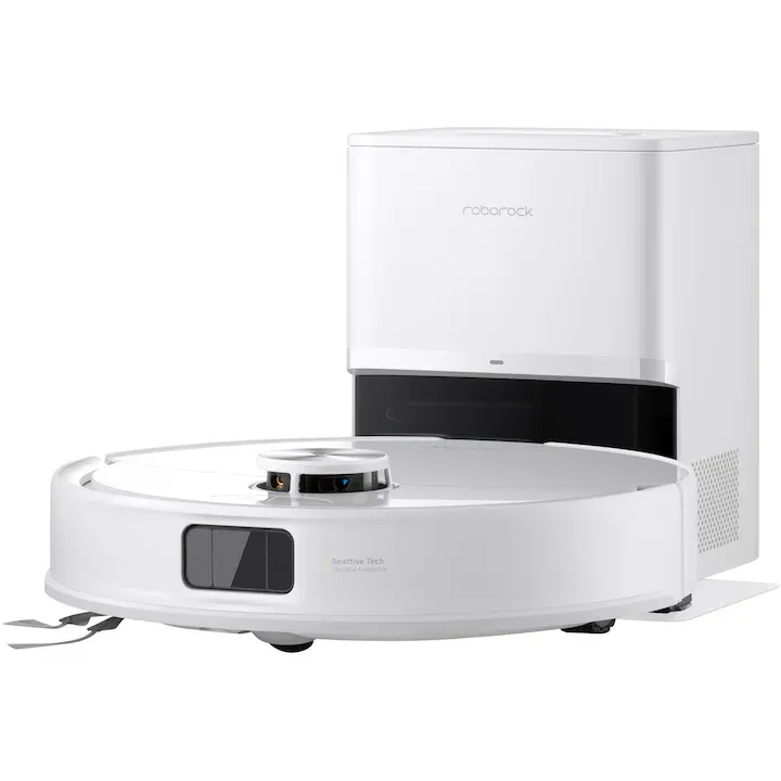 Robot de aspirare Roborock Q7 TF + W, aspirator si mop cu statie de golire automata, 10.000 Pa, baterie 5.200 mAh, autonomie 180 min, navigatie LiDAR, recipient praf 200 ml, sistem dublu anti-incurcare, nivel reglare flux de apa, alb