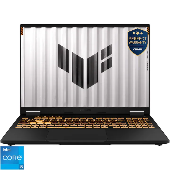 Gaming ASUS TUF F16 FX608JP cu procesor Intel® Core™ i5-13450HX pana la 4.6GHz, 16'', Full HD+, WUXGA, 165Hz, IPS, 32GB DDR5 RAM, 1TB SSD, NVIDIA® GeForce RTX™ 5070 8GB GDDR7, No OS, Jaeger Gray