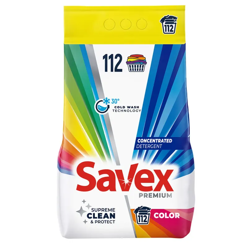 Detergent pudra Savex Premium Color, 112 spalari, 9 kg