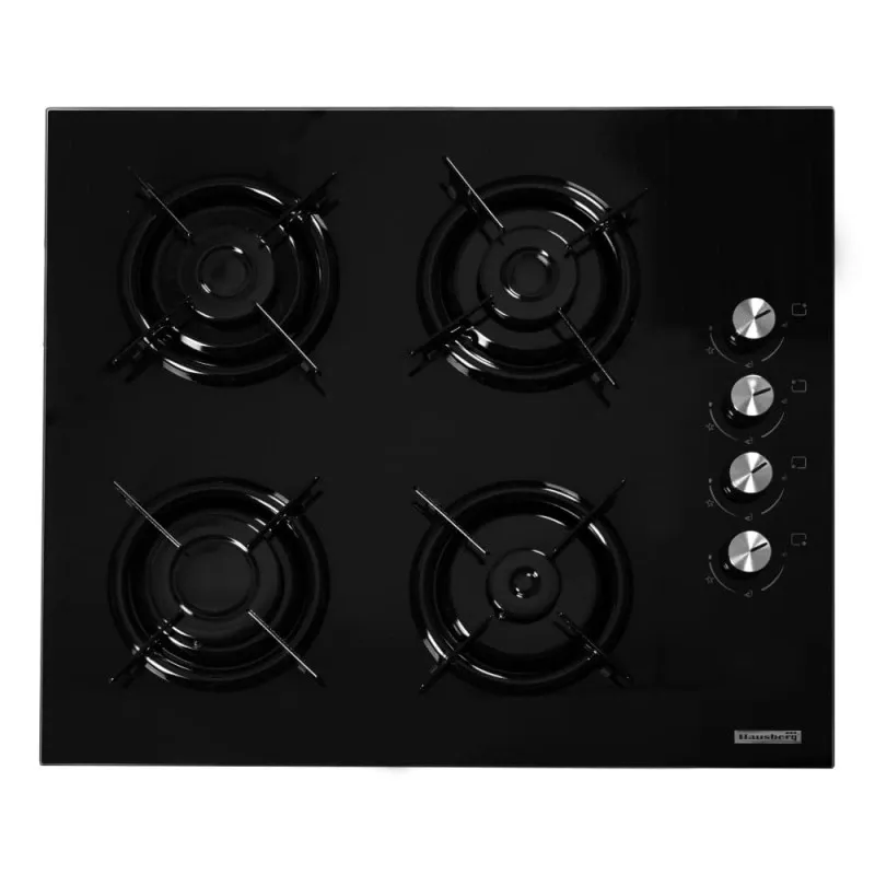 Plita incorporabila Hausberg HB-563NG, Gaz, 4 arzatoare, Sticla, Aprindere automata, Negru