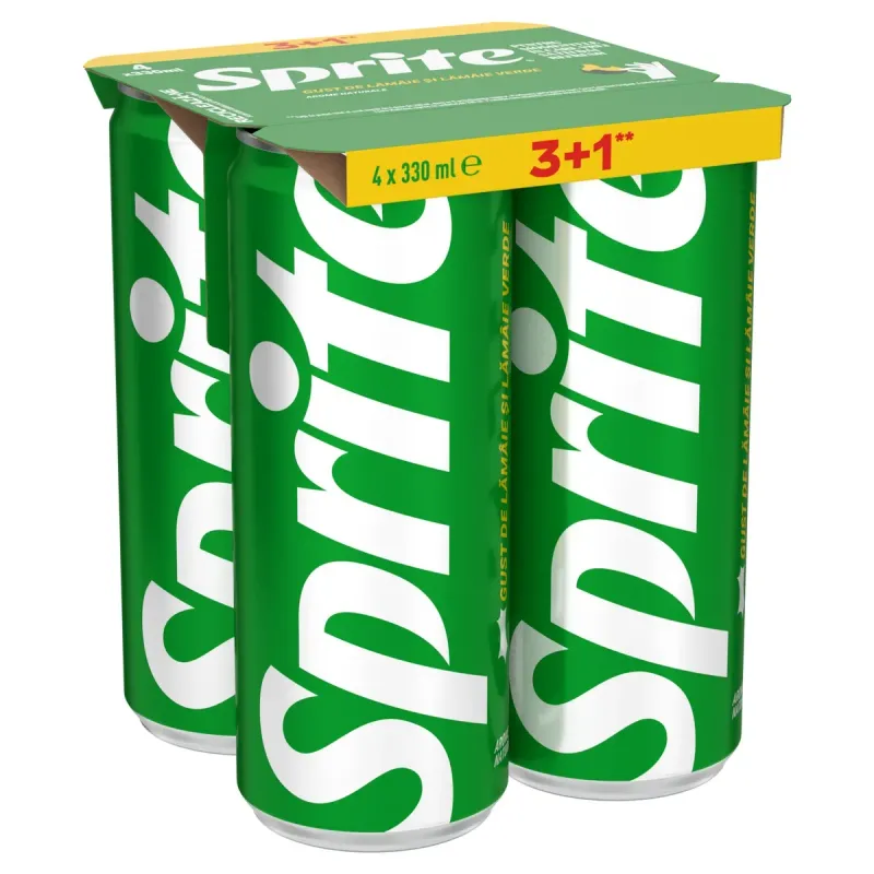 Bautura carbogazoasa cu aroma de lamaie si lamaie verde Sprite, 3+1 x 0.33 l