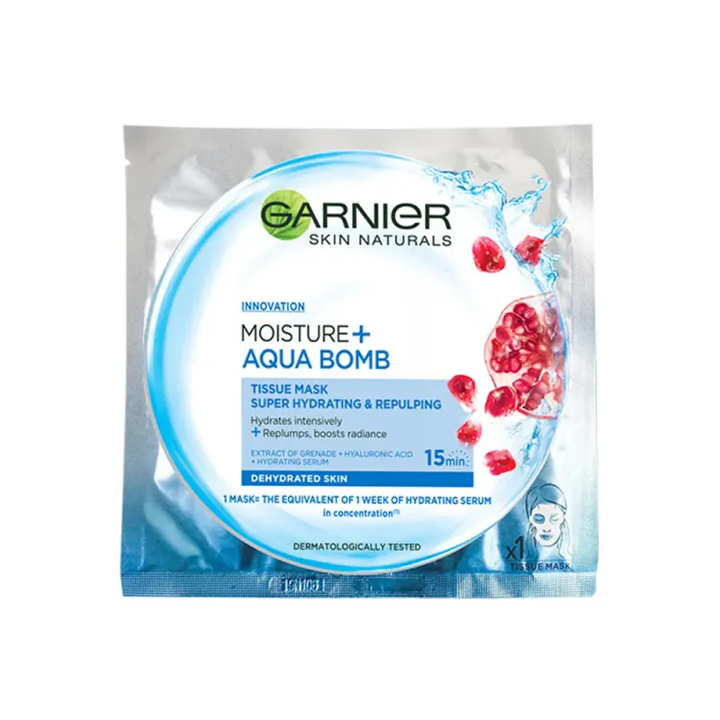Masca Servetel super hidratanta Garnier Moisture+ Aqua Bomb cu rodie 32 gr