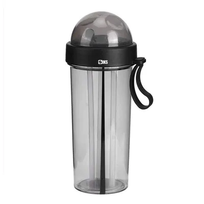 Pahar Portabil Dublu SIKS, Transparent, 2 Paie, Reutilizabil, Plastic, Pentru Bubble Tea, 600 ML, Negru