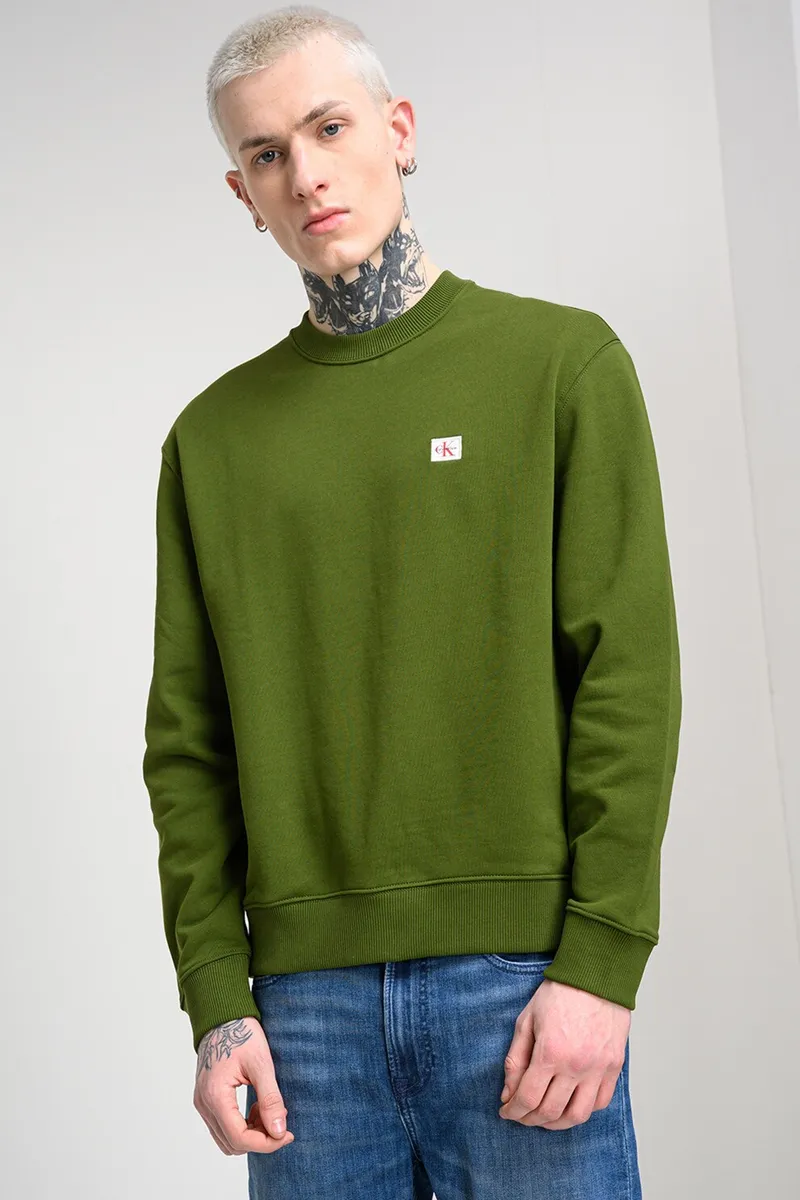 CALVIN KLEIN JEANS, Bluza de trening lejera cu decolteu la baza gatului, Verde