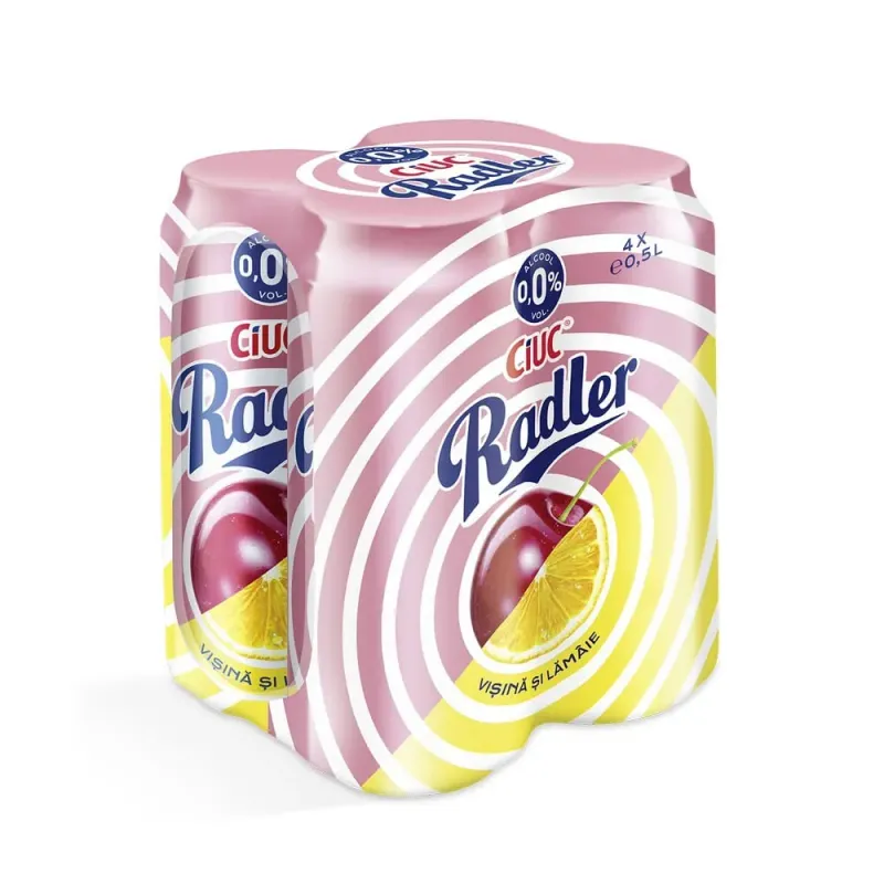 Bere blonda fara alcool cu visine Ciuc Radler, 4 x 0.5 l