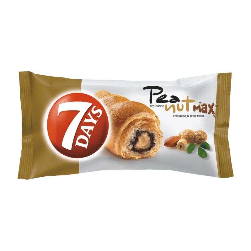 Croissant cu dubla umplutura crema de arahide si cacao 7 Days, 80 g