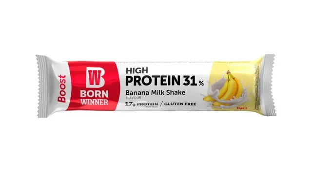 Baton proteic cu aroma de milk shake de banane Born Winner Boost, 55 g