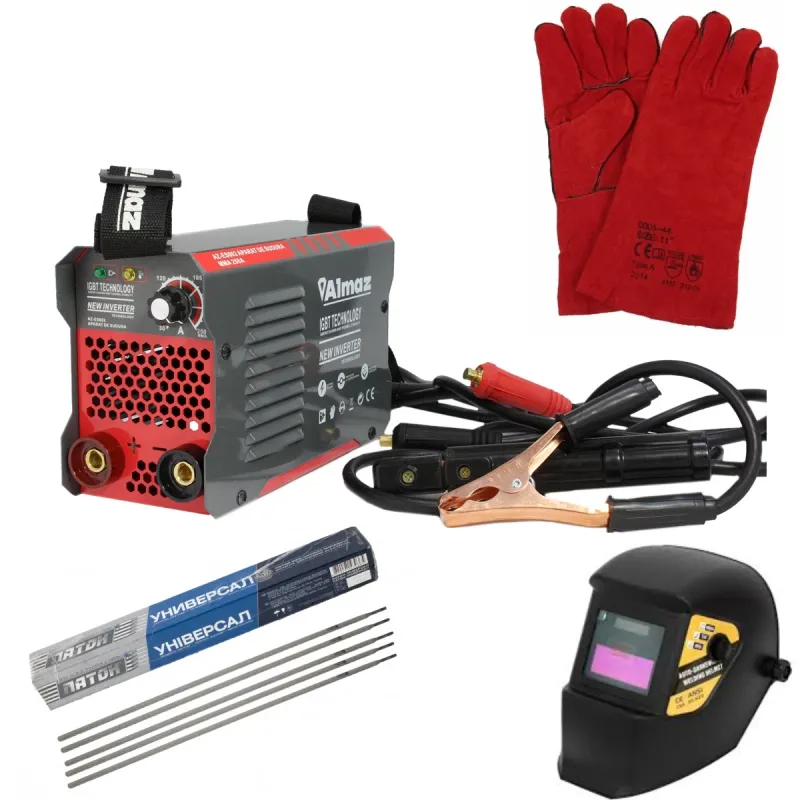 Invertor-Aparat de sudura 4 accesorii, tip MMA,250A, tehnologie IGTB, masca cristile lichide cu 3 reglaje, electrod 1,6-5mm, curea de umar, palmari, electrozi, ciocanel cu perie, cabluri sudura incluse