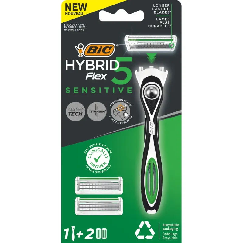 Aparat de ras BIC Hybrid 5 Flex Sensitive, 1 maner + 2 rezerve