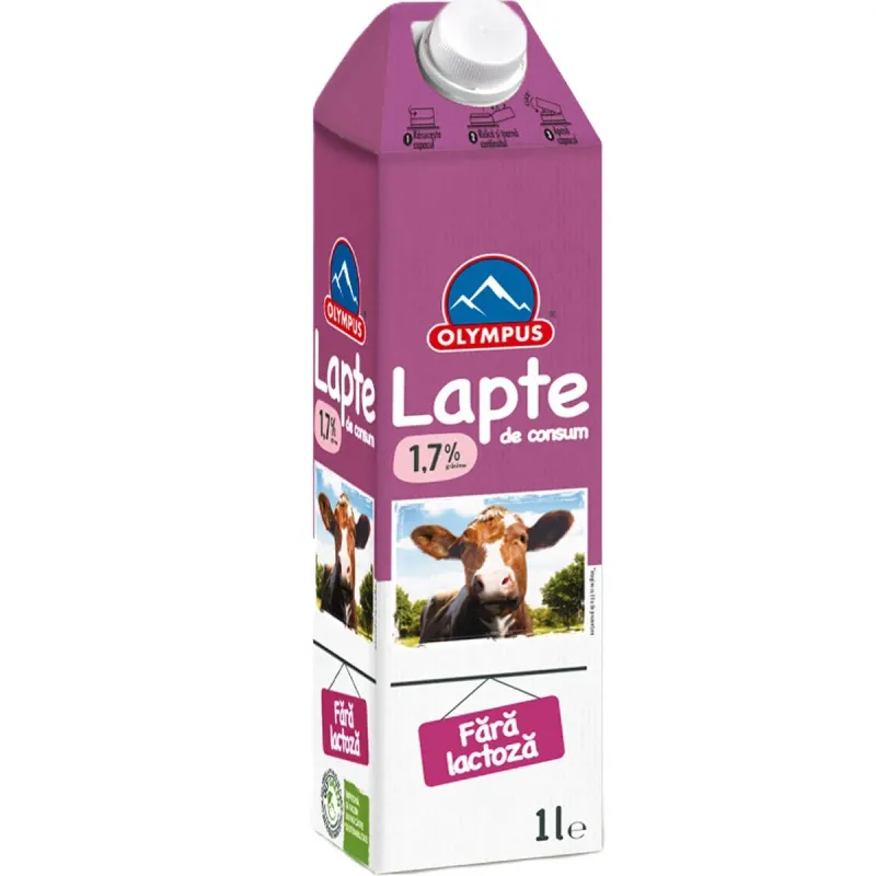 Lapte de consum semidegresat Olympus, fara lactoza, 1.7% grasime, 1 l