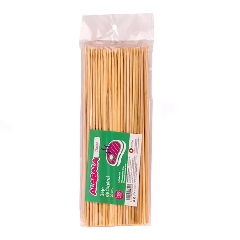 Bete din lemn Alabala pentru frigarui, set 100 bucati, 20 cm