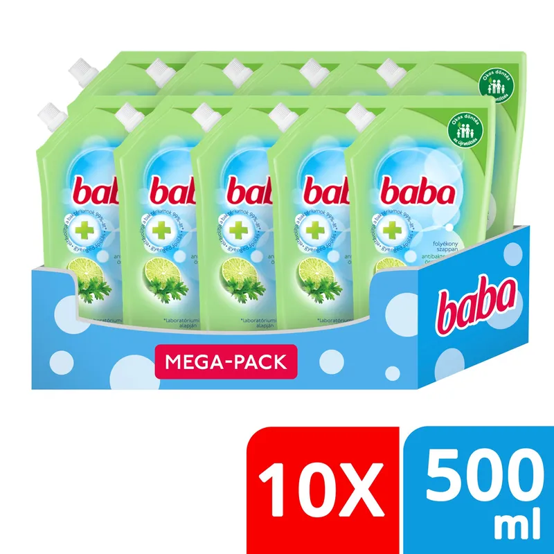 Rezerva sapun lichid, BABA, cu parfum de lime antibacterian, 10x500 ml