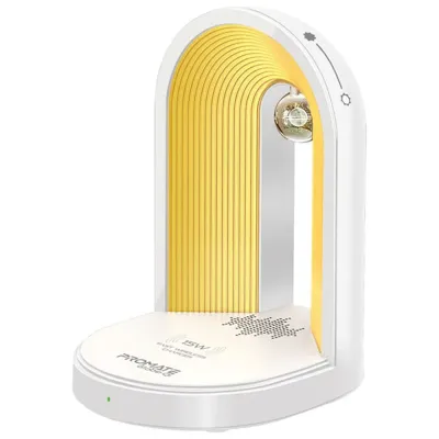 Lampa de birou cu LED PROMATE Globe-Qi, 15W, boxa bluetooth, incarcator wireless, alb