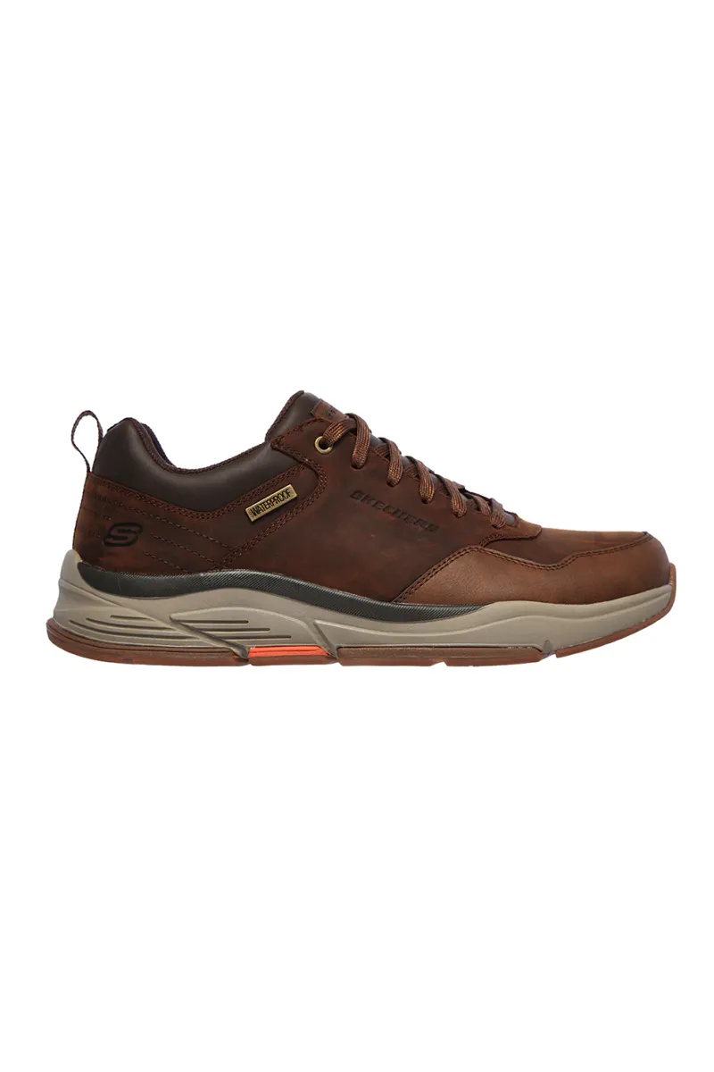 Skechers, Pantofi sport impermeabili de piele cu insertii de piele ecologica Bengao-Hombre, Maro cognac, 40