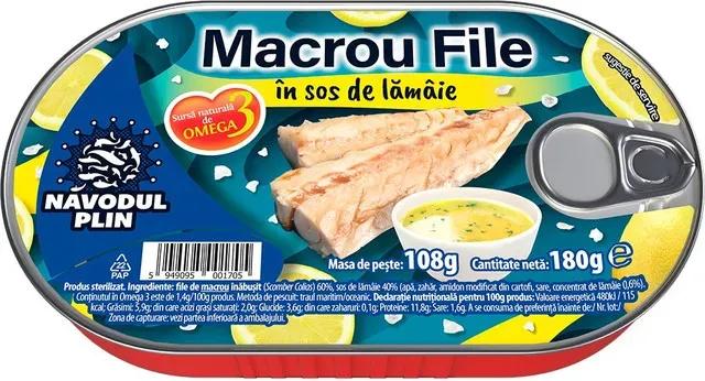 Macrou in sos de lamaie Navodul Plin, 180 g