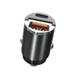 Incarcator auto, PRESTIGE CHARGE®, hidden design, SuperFastCharge 100W Max (putere totala), USB-A 100W + USB Tip C PD 15W incarcare rapida, compatibil Apple, Samsung, Huawey, tableta, corp metalic, 12-24V, Negru