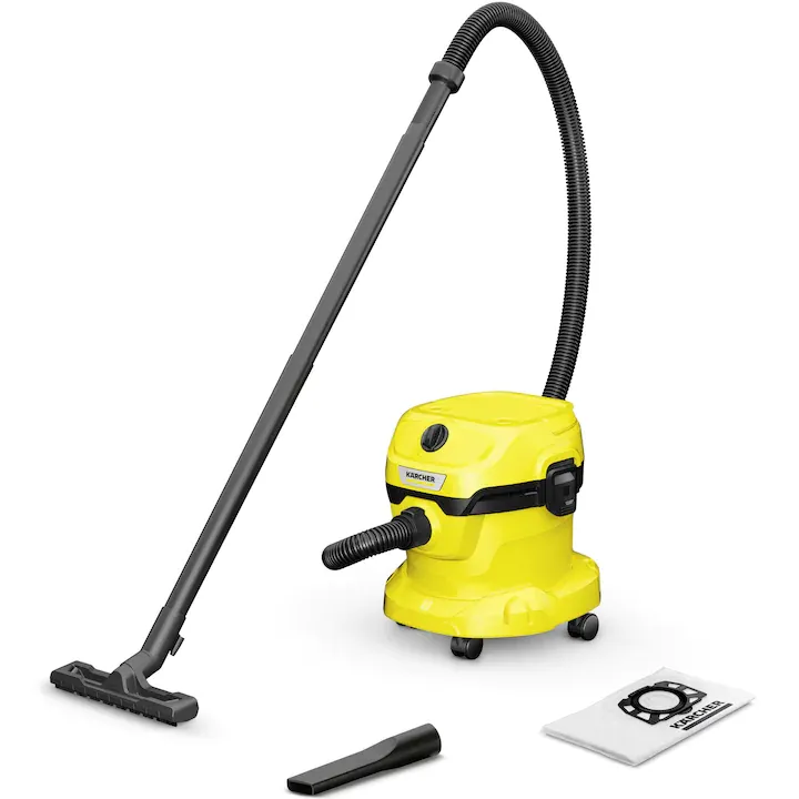 Aspirator umed-uscat Karcher WD 2 Plus V-12/4/18, 1000 W, recipient 12 l, furtun 1,8 m, functie de suflare, sac de filtrare, 1.628-000.0, Galben/Negru