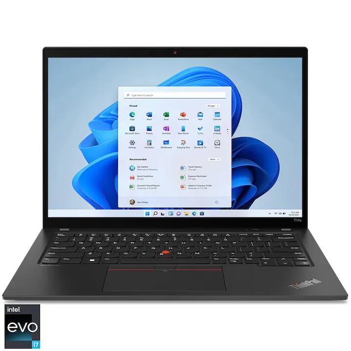 Lenovo ThinkPad T14s Gen 4 cu procesor Intel® Core™ i7-1355U pana la 5.00 GHz, 14'', 2.8K, OLED, 32GB, 1TB SSD, Intel® Iris® Xe Graphics, Windows® 11 Pro, Deep Black