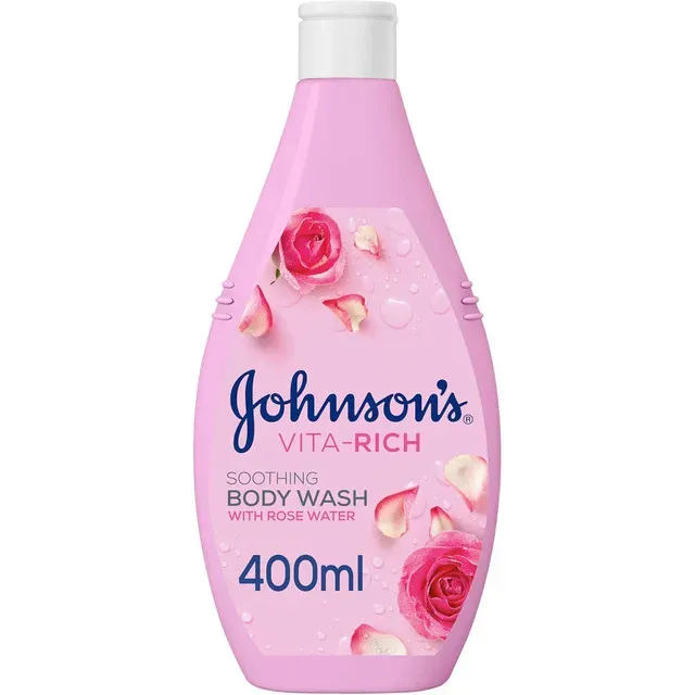Gel de dus calmant cu apa de trandafiri si glicerina de origine vegetala Johnson's Vita-Rich, 400 ml