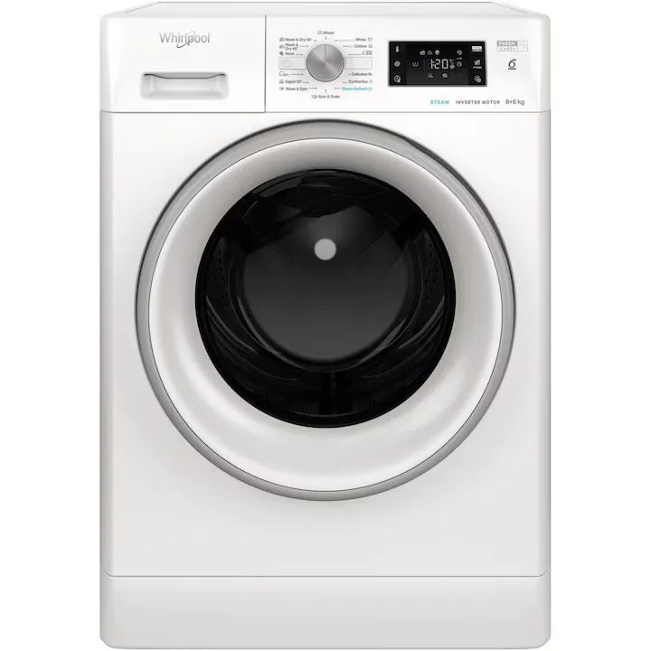 Masina de spalat rufe cu uscator Whirlpool FFWDB864489SVEE, 8 kg spalare, 6 kg uscare, 1400 rpm, FreshCare+, 6th Sense, Motor Inverter, Steam Refresh , Clasa A, Alb