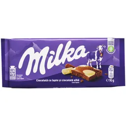 Ciocolata cu lapte alpin si ciocolata alba 16%. 90g