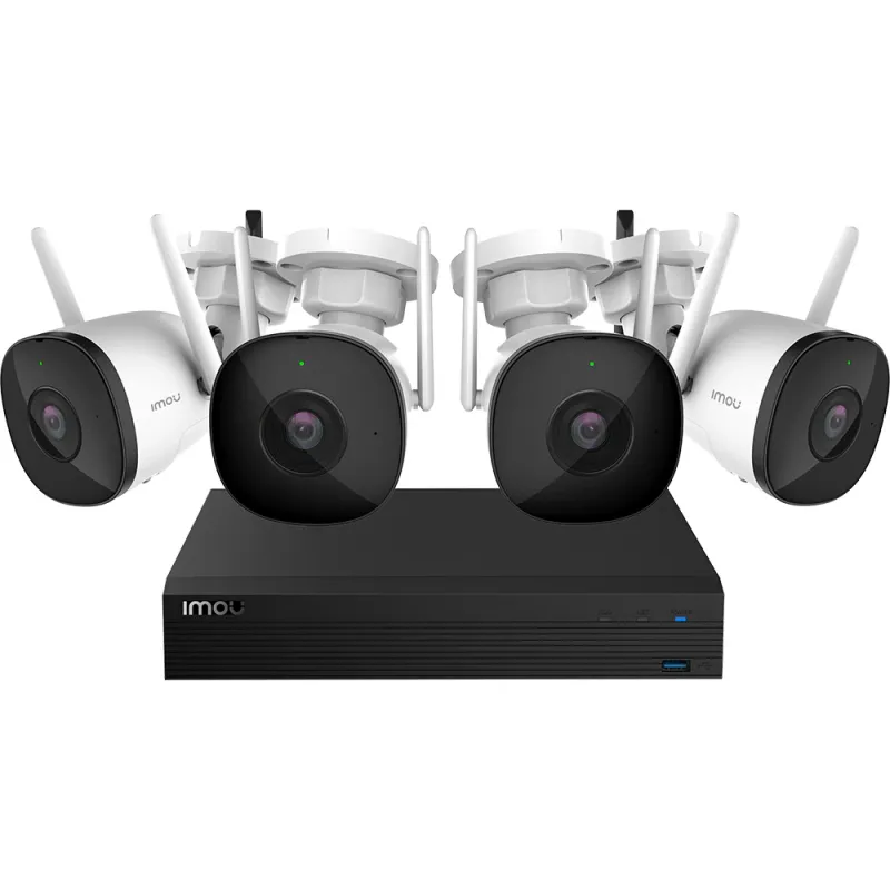 Kit de supraveghere video IMOU Bullet 2 2MP, 4 camere, Full HD, Wi-Fi, 4 canale, alb