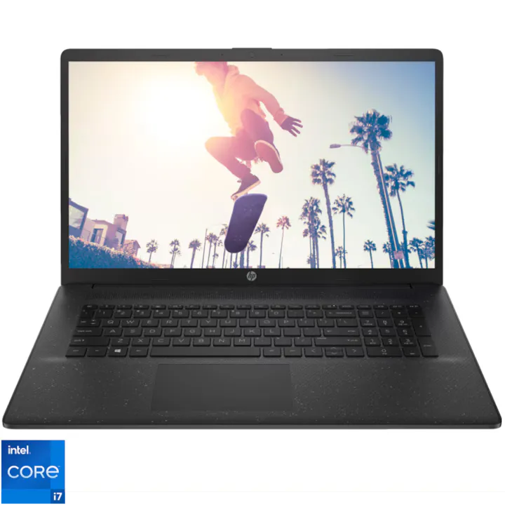 HP 17-cn3003nq cu procesor Intel® Core™ i7-1355U pana la 5.0GHz, 17.3'', Full HD, IPS, 16GB DDR4 RAM, 512GB SSD, Intel® Iris® Xe, Free DOS, Black