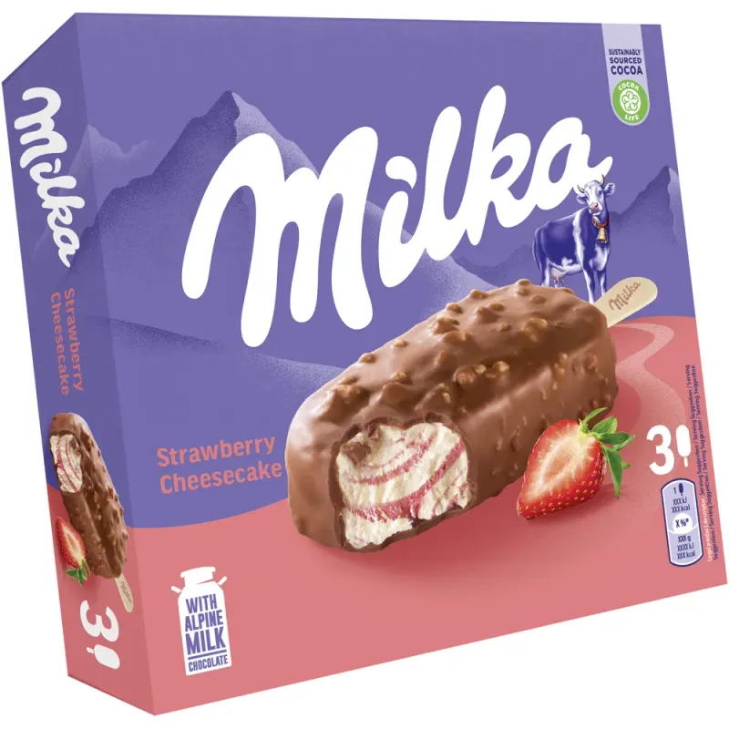 Inghetata pe bat Milka Strawberry Cheesecake, 270 ml