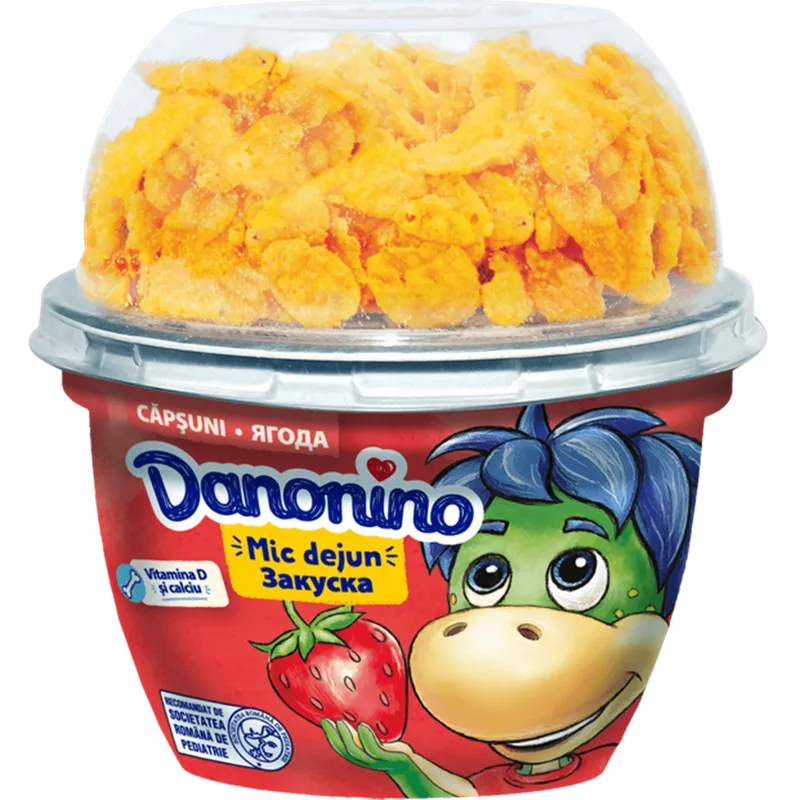 Iaurt cu capsuni si topping de cereale Danonino, 143 g