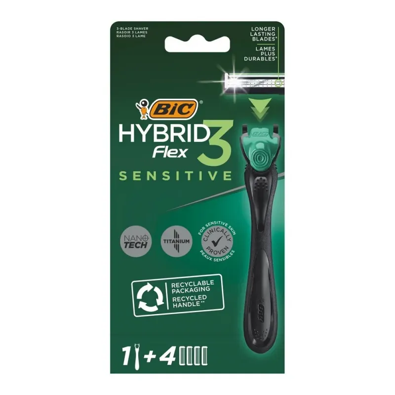 Aparat de ras reincarcabil hibrid pentru barbati BIC Flex3 Sensitive