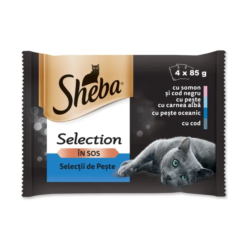 Hrana umeda pentru pisici adulte Sheba Selection, selectie de peste in sos, 4 x 85 g