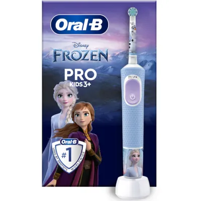 Periuta de dinti electrica Oral-B Pro Kids Frozen pentru copii, Curatare 2D, 2 programe, 1 capat, 4 autocolante, pentru 3+ ani, Albastru