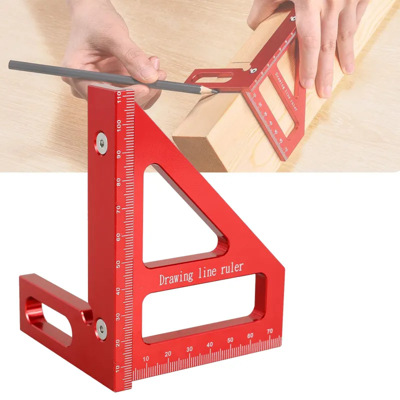 Echer rapid tamplarie/dulgherie din aluminiu, Axroad Mall, Instrument de masurare 3D cu mai multe unghiuri, Metrica, Precizie mare, Nu se rugineste usor, Durabil si rezistent la uzura, Imbunatateste eficienta prelucrarii lemnului, Rosu