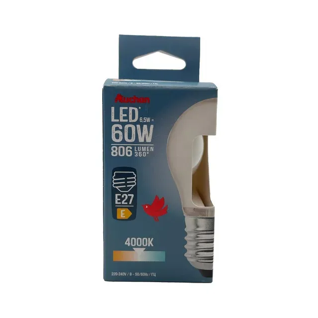 Bec LED Auchan, E27, 6.5 / 60 W, lumina rece, forma sfera