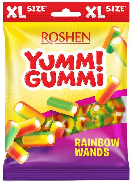 Jeleuri cu aroma de fructe Roshen Yummi Gummi Rainbow Wands, 165 g