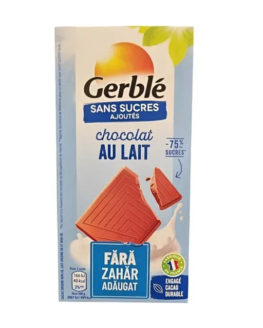 Ciocolata cu lapte Gerble, fara zahar adaugat, 80 g