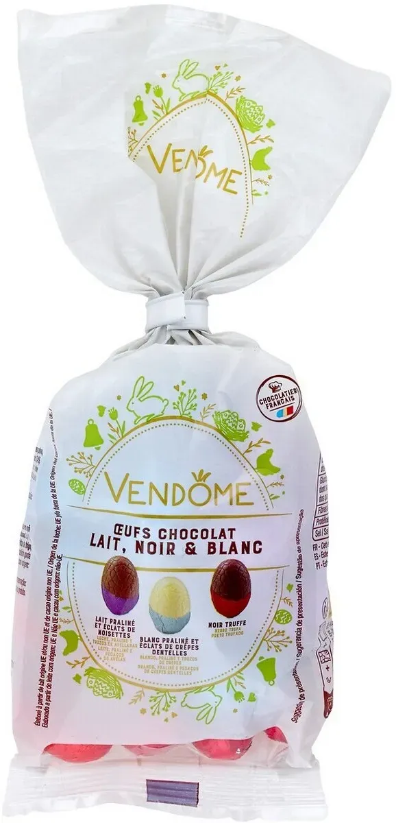 Oua de ciocolata cu lapte, alba si neagra Vendome, 200 g