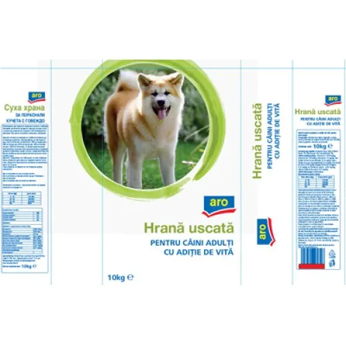 Hrana Uscata cu gust de Vita pentru Caini, 10 Kg, Aro