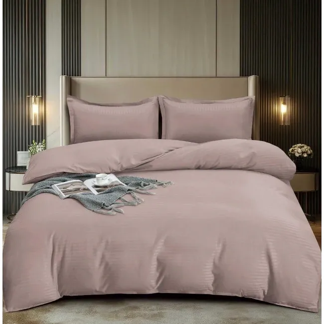 Lenjerie de Pat Dublu, Cearsaf cu Elastic, Damasc, Uni, 4 piese, 180x200cm, Plamaniu