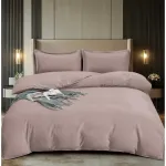 Lenjerie de Pat Dublu, Cearsaf cu Elastic, Damasc, Uni, 4 piese, 180x200cm, Plamaniu