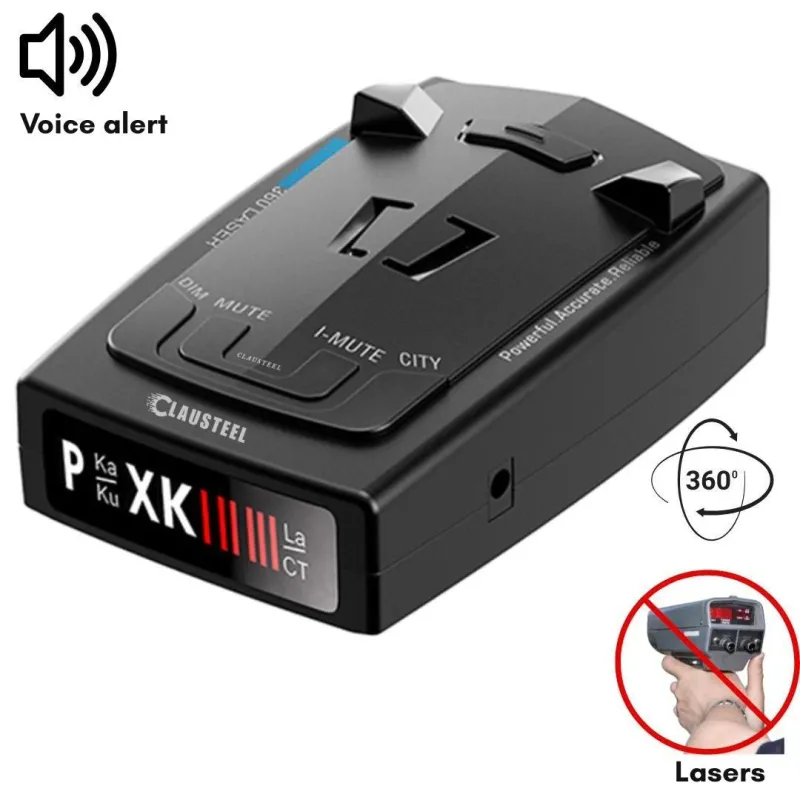 Detector de radar CLAUSTEL RAD2000, 16 benzi, Detectie laser 360 grade X K KA, Detecteaza Radare si Pistoale Radar noi, Ecran LED, Accesorii incluse