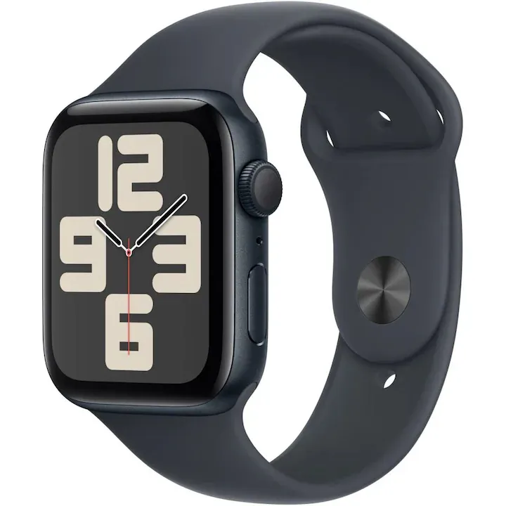 Ceas inteligent Apple Watch SE2 v3 GPS 44mm, carcasa aluminiu Midnight, bratara sport Midnight M/L, 1,78"
