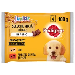Hrana umeda pentru caini Junior, selectie mixta in aspic, 4x100g