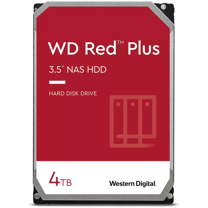 HDD WD Red Plus 4TB, NAS, 5400rpm, 256MB cache, SATA-III, 3.5"