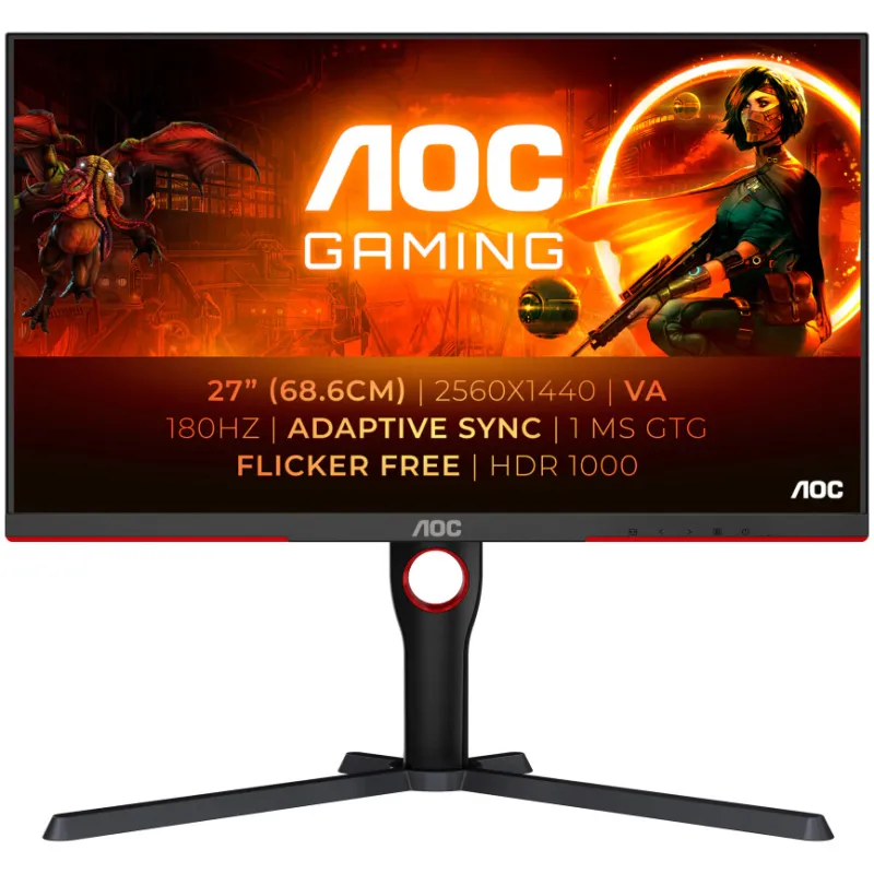Monitor Gaming AOC Q27G3XMN/BK, 27", QHD (2560x1440), Fast VA, Mini LED, 180Hz, 1ms GtG, Adaptive Sync, AMD FreeSync Premium Pro, VESA Certified DisplayHDR™ 1000, Flicker Free, Low Blue Light, HDMI, DisplayPort, Pivot, Negru