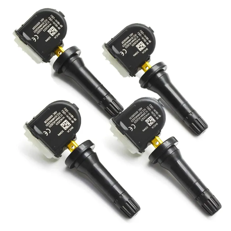 Set 4 senzori de presiune a anvelopelor, Rqiurpn, pentru Ford Ecosport, Edge, Explorer, F-150, Mustang, Lincoln, pre-programati, nylon/Cauciuc, Negru