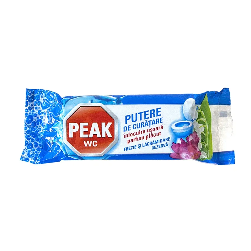 Rezerva solida pentru toaleta, cu parfum de frezie si lacramioare Peak, 40 g