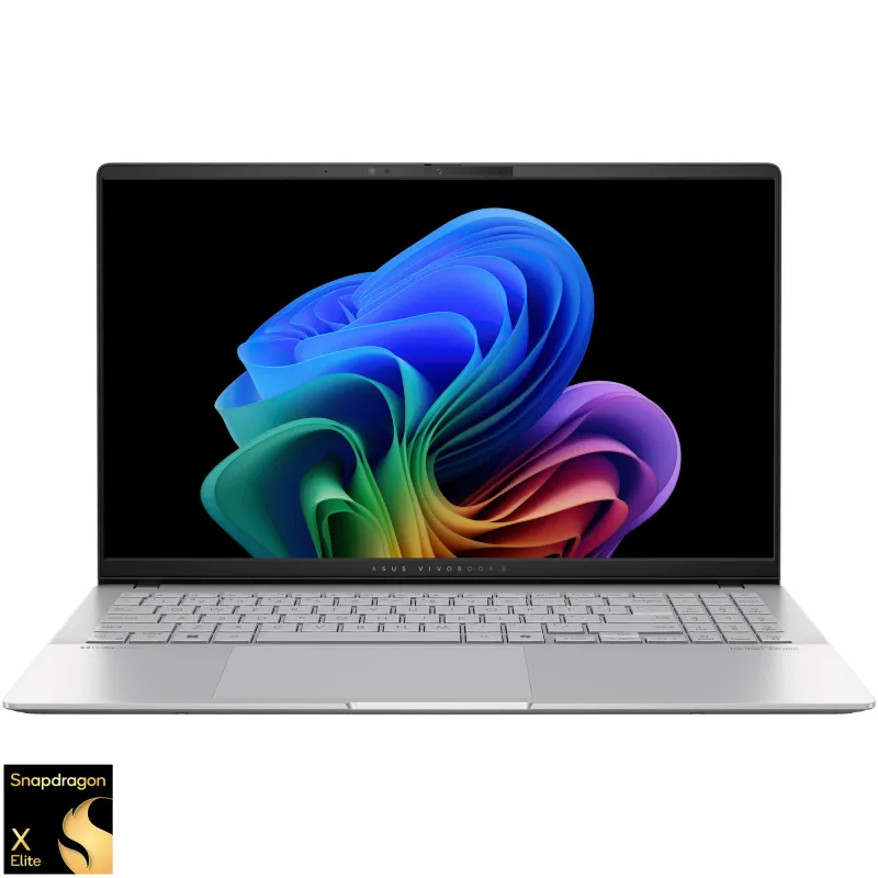 ASUS Vivobook S 15 OLED S5507QA cu Qualcomm® Snapdragon X Elite X1E-78-100 pana la 3.4GHz, 15.6'', 3K, OLED, 32GB LPDDR5X, 1TB SSD, Qualcomm® Adreno™ GPU, Windows 11 Pro, Cool Silver