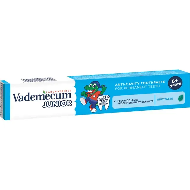 Pasta de dinti pentru copii cu aroma de menta Vademecum Junior, 75 ml