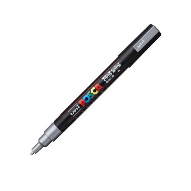 Marker UNI Posca PC-3M, varf 0.9 - 1.3 mm, argintiu